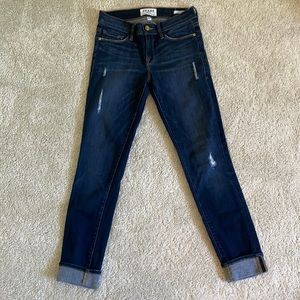 Frame- Dark Skinny Cuffed Jean (distressed)